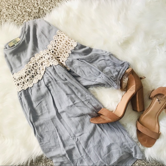 Kori Tops - Boho Blue-Grey Lace Detail Top!